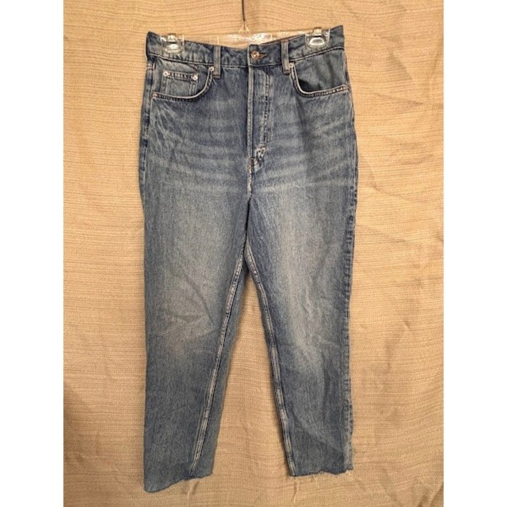 HM Divided Womens High Waist Button Fly Raw Hem Straight Leg Jeans Blue Size‎ 8